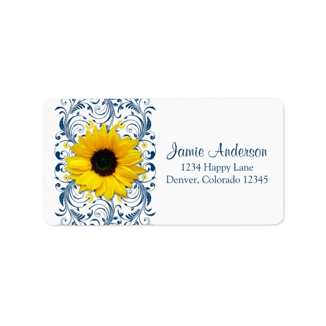 Sunflower Navy Floral Wedding Return Address Label (Front)
