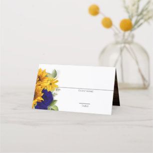 Sunflower & Navy Roses Rustic Place Card