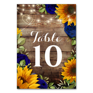 Sunflower Navy Roses Rustic Wedding Table Numbers