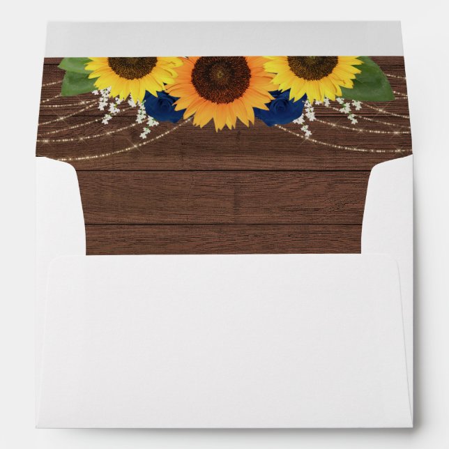Sunflower Navy Roses Wedding Invite Return Address Envelope (Back (Bottom))