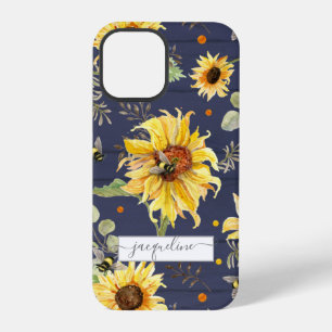 Sunflower Navy Wood Bumble Bee Rustic Script iPhone 12 Pro Case