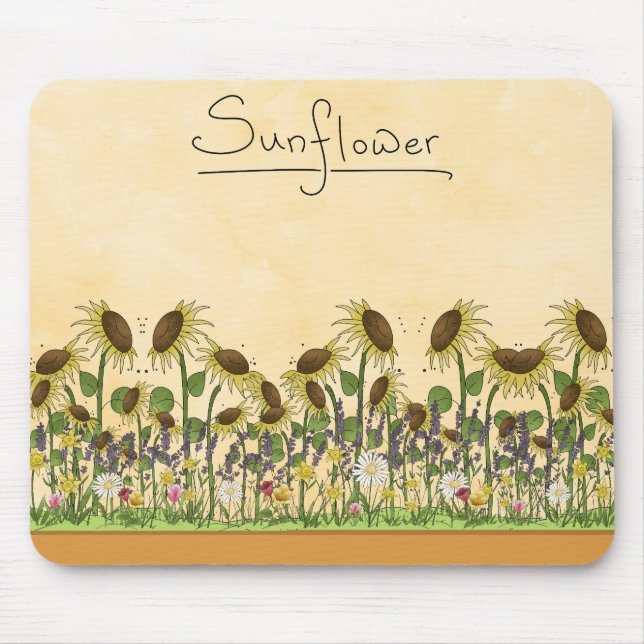 Sunflower Neutral Earth Tone Garden Yellow Country Mouse Mat (Front)