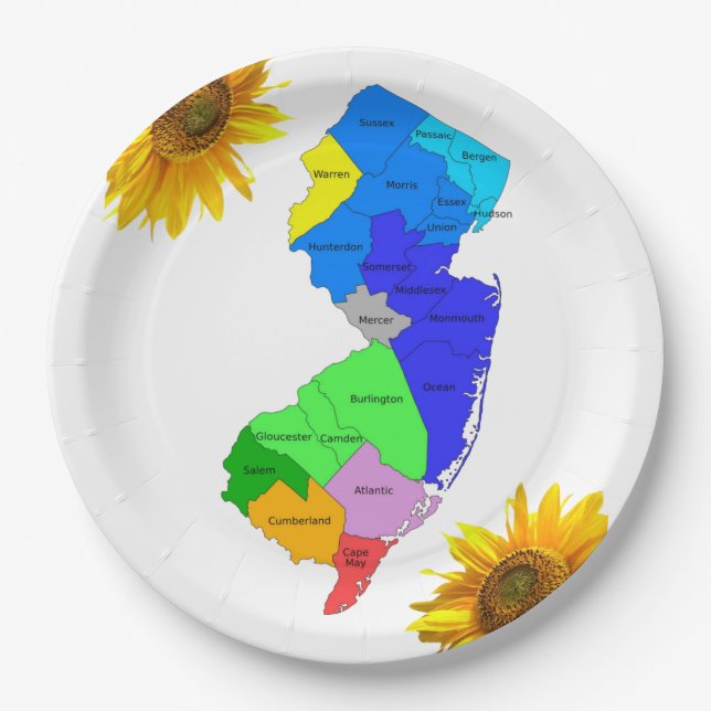 Sunflower New Jersey Counties Paper Plates (Front)