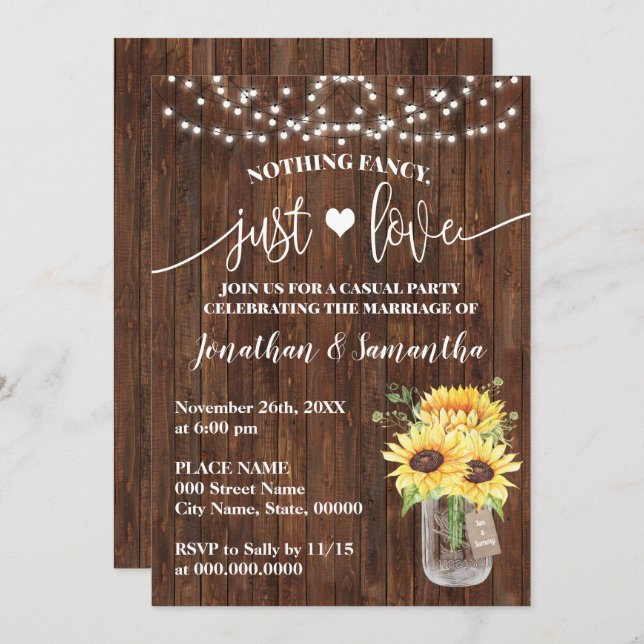 Sunflower Nothing Fancy Just Love Elopement Invite (Front/Back)