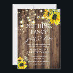 Sunflower Nothing Fancy Just Love Wedding Invitate Save The Date<br><div class="desc">This sunflower "Nothing Fancy Just Love" wedding invitation brings a warm, rustic charm to your special day. Featuring bold yellow sunflowers and casual typography, it perfectly fits laid-back, country, or barn weddings. The minimalist design with cheerful floral elements makes it ideal for couples who value simplicity and authenticity. Fully customisable...</div>