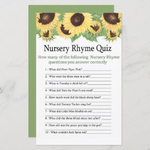 Sunflower Nursery Rhyme Quiz baby shower game
