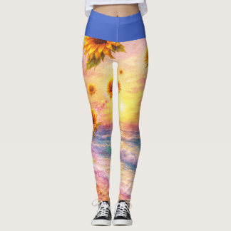 Sunflower Ocean Dream: Sunset on the Beach Leggings