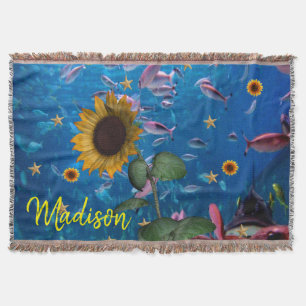 Sunflower Ocean Fish Throw Blanket