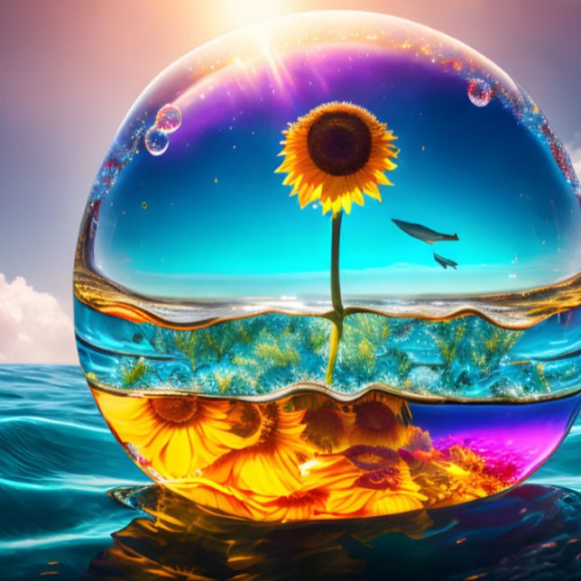 Sunflower, Ocean, Summer Scene, Yellow Flowers Cushion (Creator Uploaded)