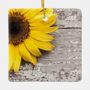 Sunflower on a Wooden Table Ceramic Ornament