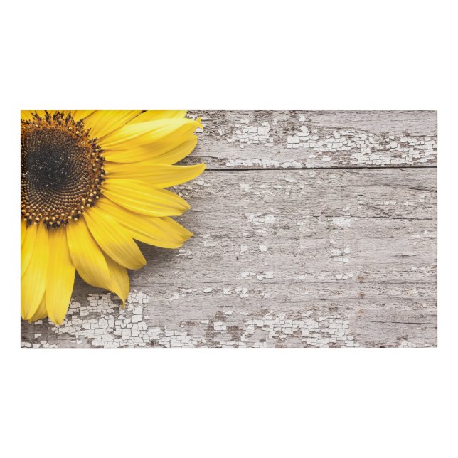 Sunflower on a Wooden Table Name Tag (Front)