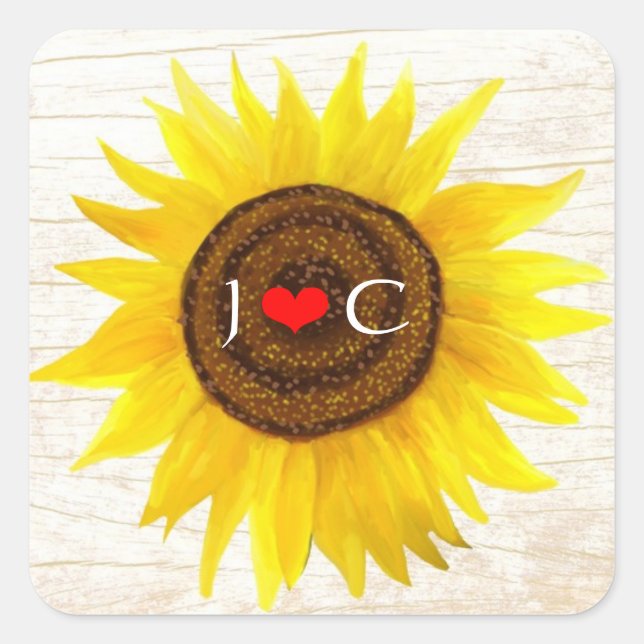 Sunflower on Birch Bark Rustic Country Wedding Square Sticker (Front)