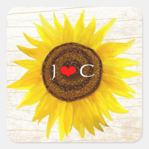 Sunflower on Birch Bark Rustic Country Wedding Square Sticker