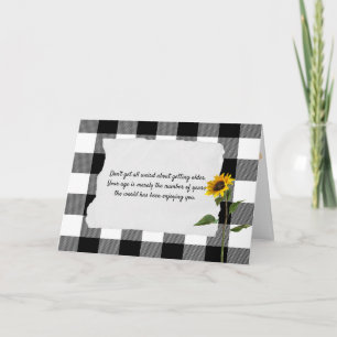 sunflower on black and white plaid birthday card