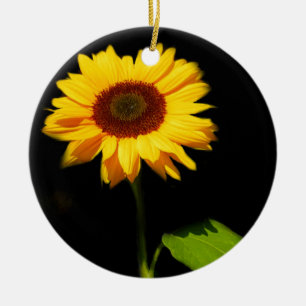 Sunflower on Black Background Ceramic Tree Decoration