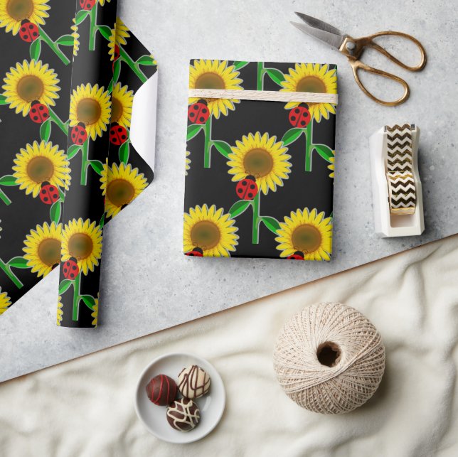 Sunflower on Black Decoupage Craft  Wrapping Paper (Crafts)