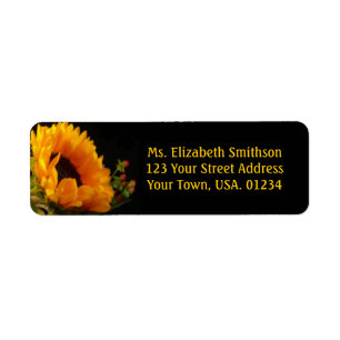 Sunflower On Black Return Address Mailing Labels