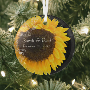 Sunflower on Black Wedding Christmas Ornament