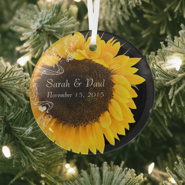 Sunflower on Black Wedding Christmas Ornament (Insitu)