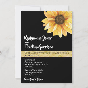 Sunflower on Black Wedding Invitation