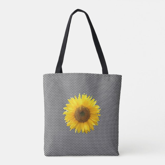 Sunflower on black & white chess pattern tote bag (Back)