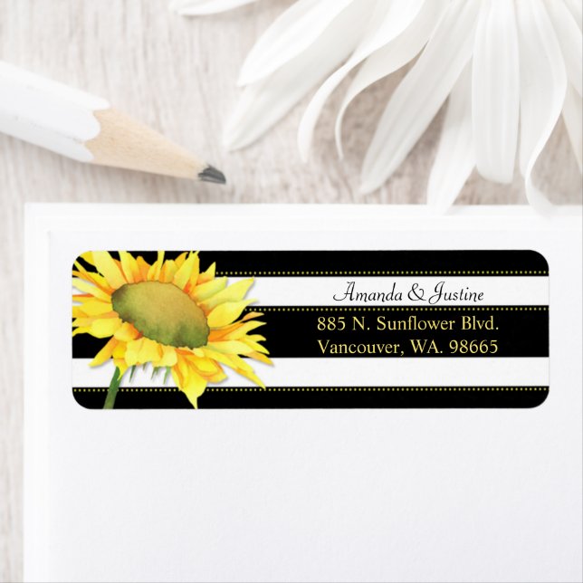 Sunflower on Black & White Stripes Wedding Address (Insitu)