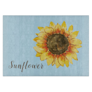 Sunflower on Blue Cutting Board