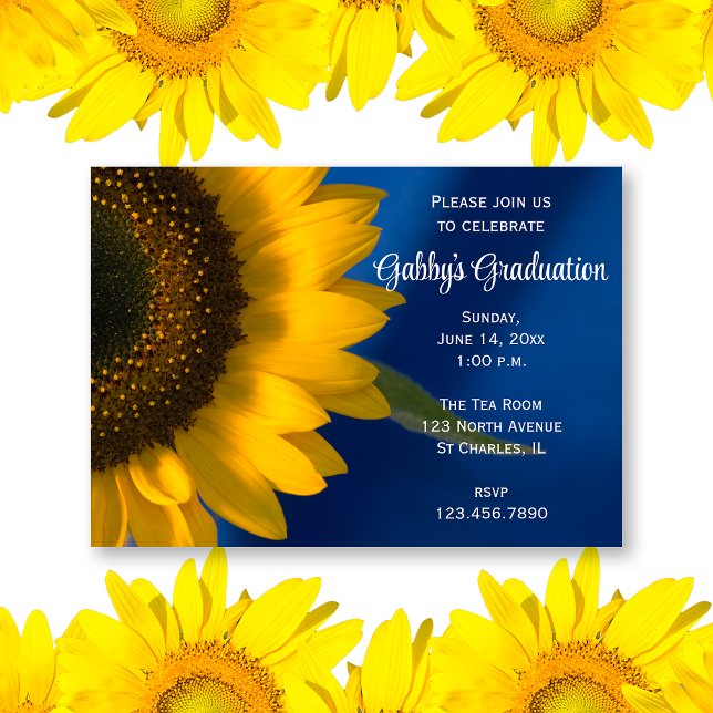 Sunflower on Blue Graduation Party Invitation (Creator Uploaded)