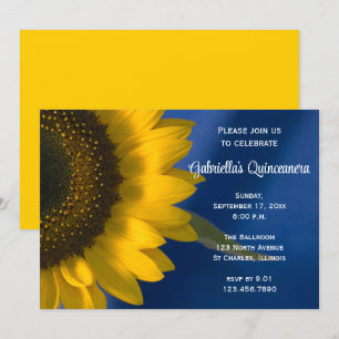 Sunflower on Blue Quinceanera Invitation