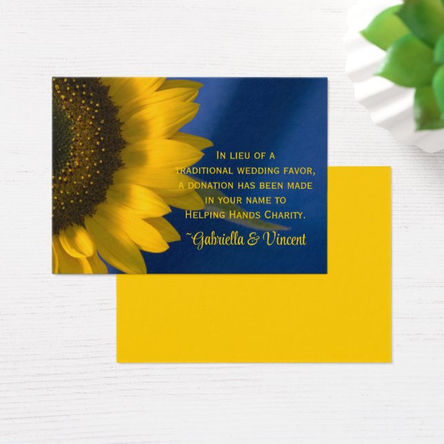 Sunflower on Blue Wedding Charity Favour Card (Desk)
