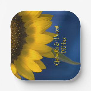 Sunflower on Blue Wedding Paper Plate