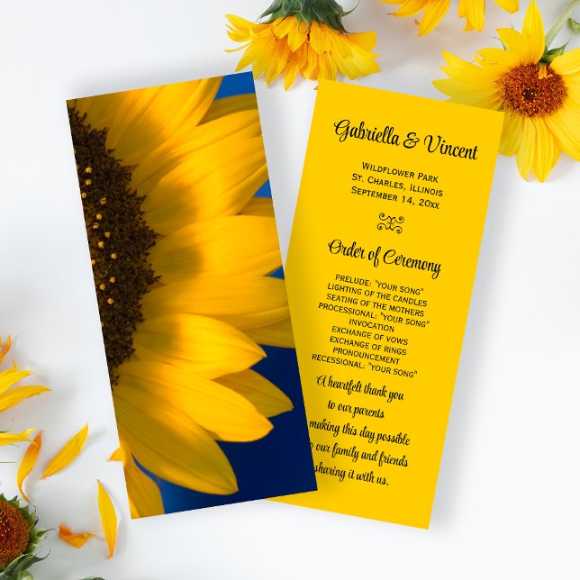 Sunflower on Blue Wedding Program Programme (Creator Uploaded)