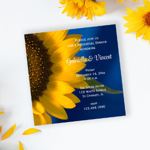 Sunflower on Blue Wedding Rehearsal Dinner Invitation