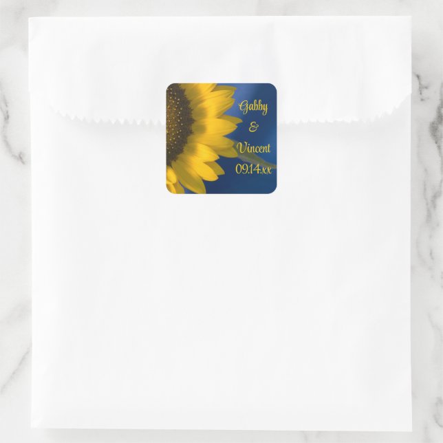 Sunflower on Blue Wedding Square Sticker (Bag)