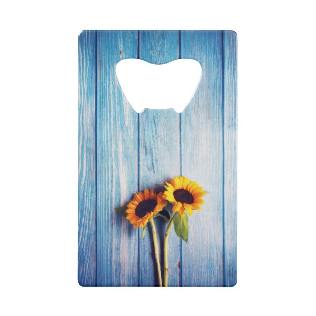 Sunflower on Blue Wood Wall (Front)