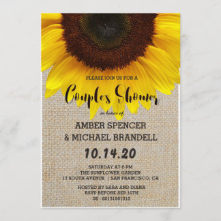 Sunflower on Burlap Rustic Country Couple's Shower Invitation