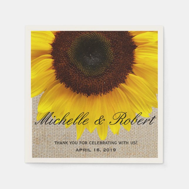 Sunflower on Burlap Rustic Country Wedding Custom Napkin (Front)