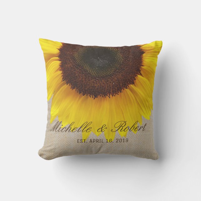 Sunflower on Burlap Rustic Country Wedding Custom Outdoor Cushion (Front)