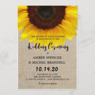 Sunflower on Burlap Rustic Country Wedding Invites