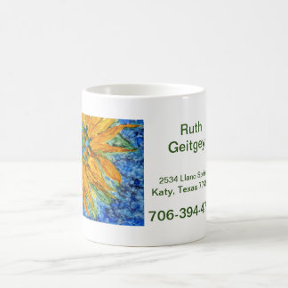 Sunflower on  Burst of  Blue background Label Coffee Mug