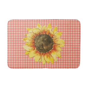 Sunflower on Gingham Bath Mat