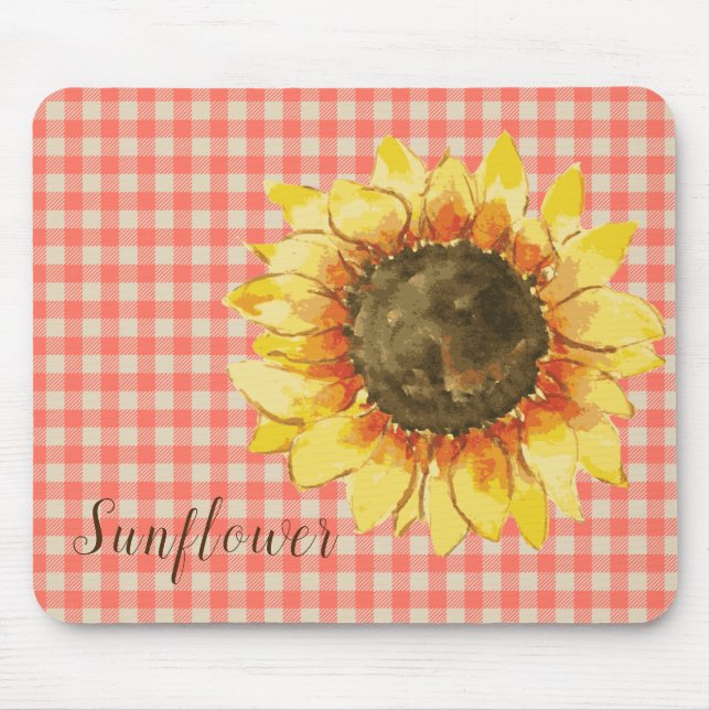 Sunflower on Gingham Mouse Mat (Front)