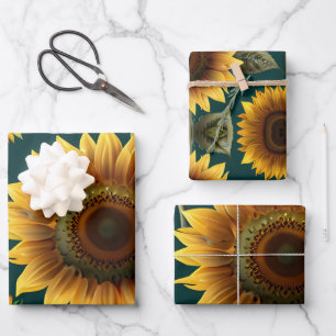 Sunflower on Green backdrop Wrapping Paper Sheet