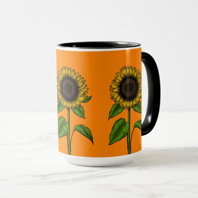 Sunflower on orange mug (Front Right)
