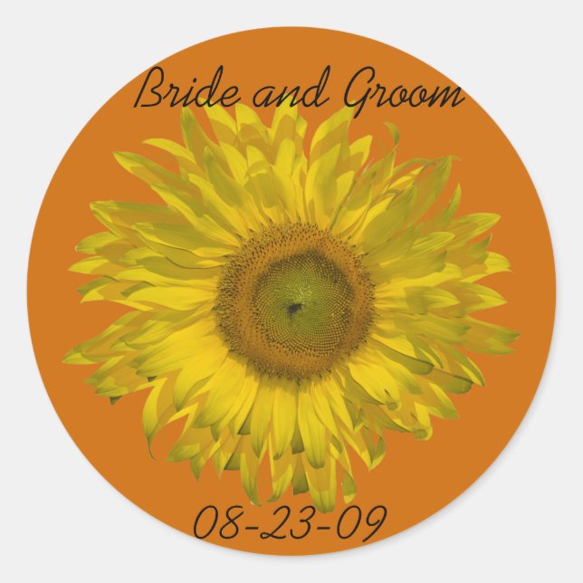 Sunflower on Orange Wedding Envelope Seals (Front)