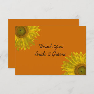 Sunflower on Orange Wedding Flat Thank You Notes Invitation