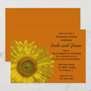 Sunflower on Orange Wedding Rehearsal Dinner Invitation