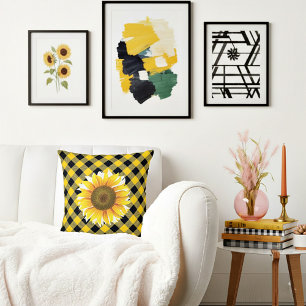 Sunflower on plaid cushion