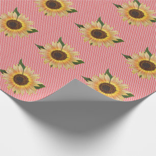 sunflower on red and white gingham wrapping paper