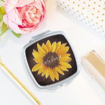 Sunflower on Rustic Dark Wood Custom Name Compact Mirror<br><div class="desc">This rustic design features a beautiful watercolor painted sunflower image. Click the customise button for more flexibility with moving/scaling the images and modifying the text! Variations of this design, additional colours, as well as coordinating products are available in our shop, zazzle.com/store/doodlelulu. Contact us if you need this design applied to...</div>
